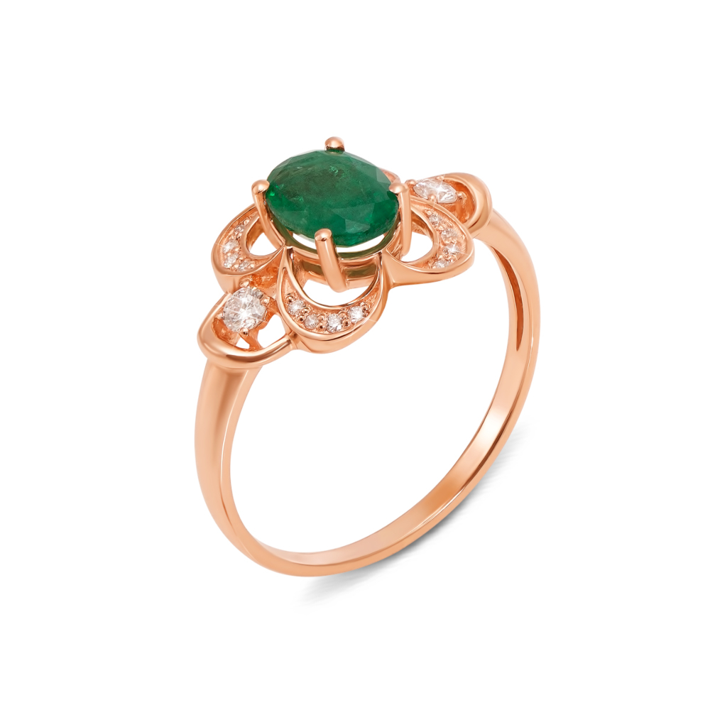 Золотое кольцо с изумрудом и бриллиантами. Артикул 53164/2см
