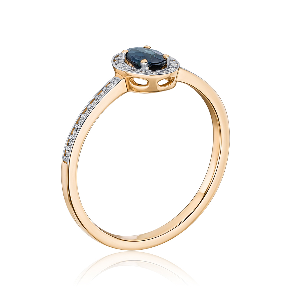 Золота каблучка з сапфіром і діамантами. Артикул 53193/0.8S сап