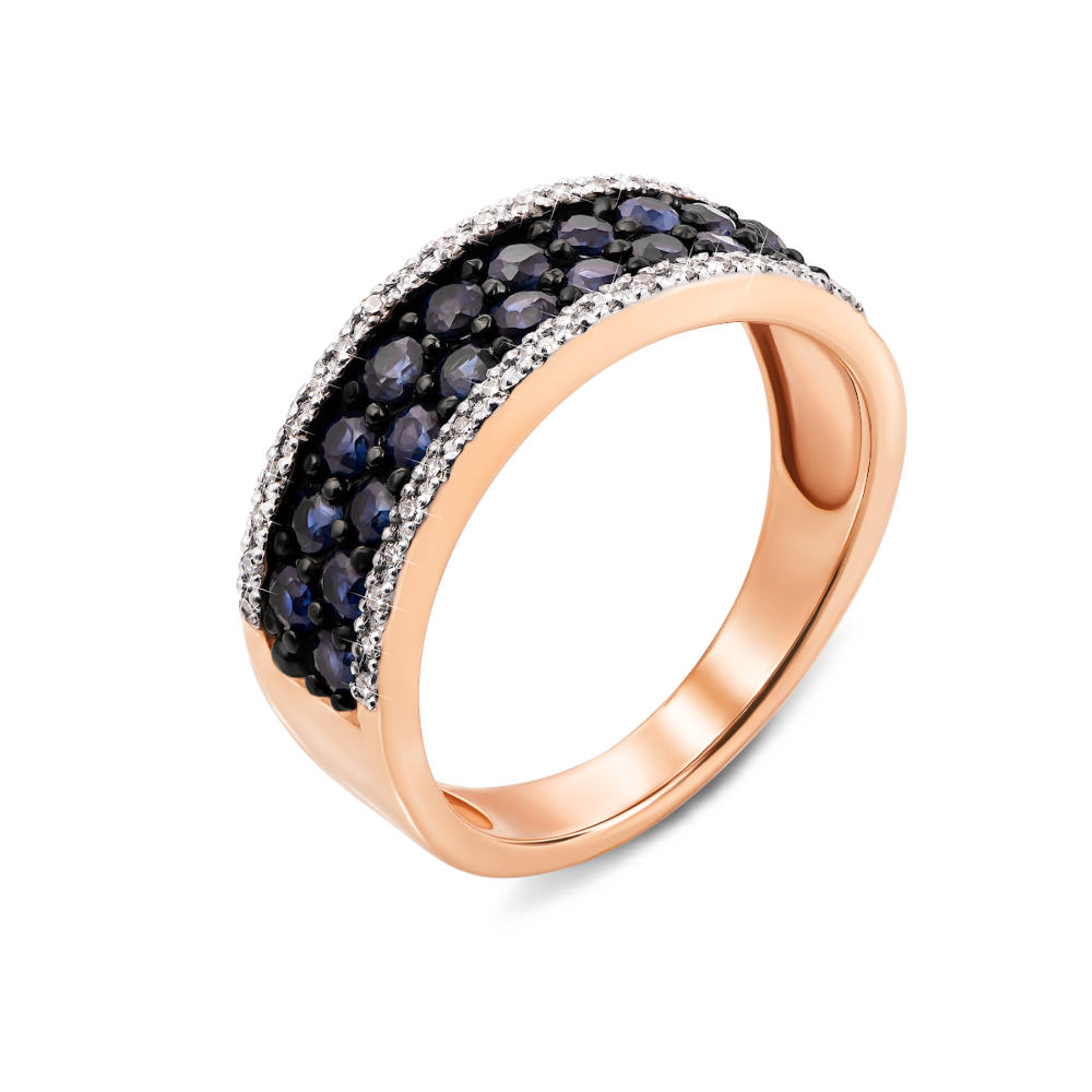 Золотое кольцо с сапфирами и бриллиантами. Артикул 53213-2/01/1/8120