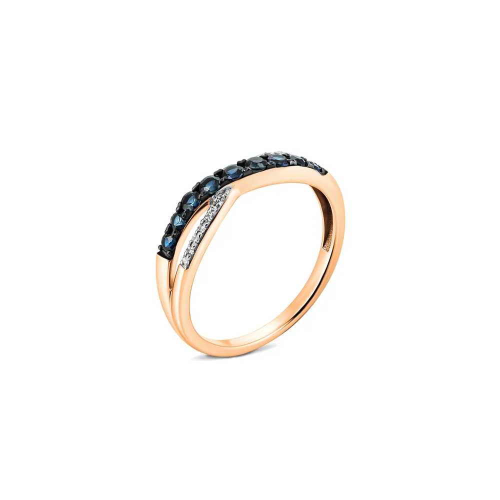 Золотое кольцо с бриллиантами и сапфирами. Артикул UG553589/01/1/10355