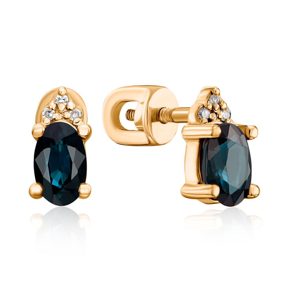 Золоті сережки-пусети з сапфіром та діамантами 53718/01/1/8051