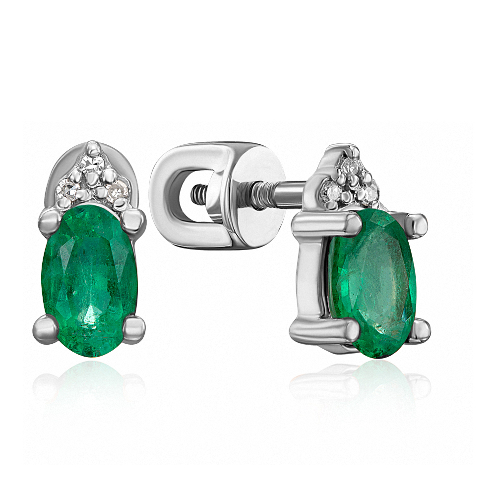 Золоті сережки-пусети з смарагдом та діамантами 53718/02/1/8036