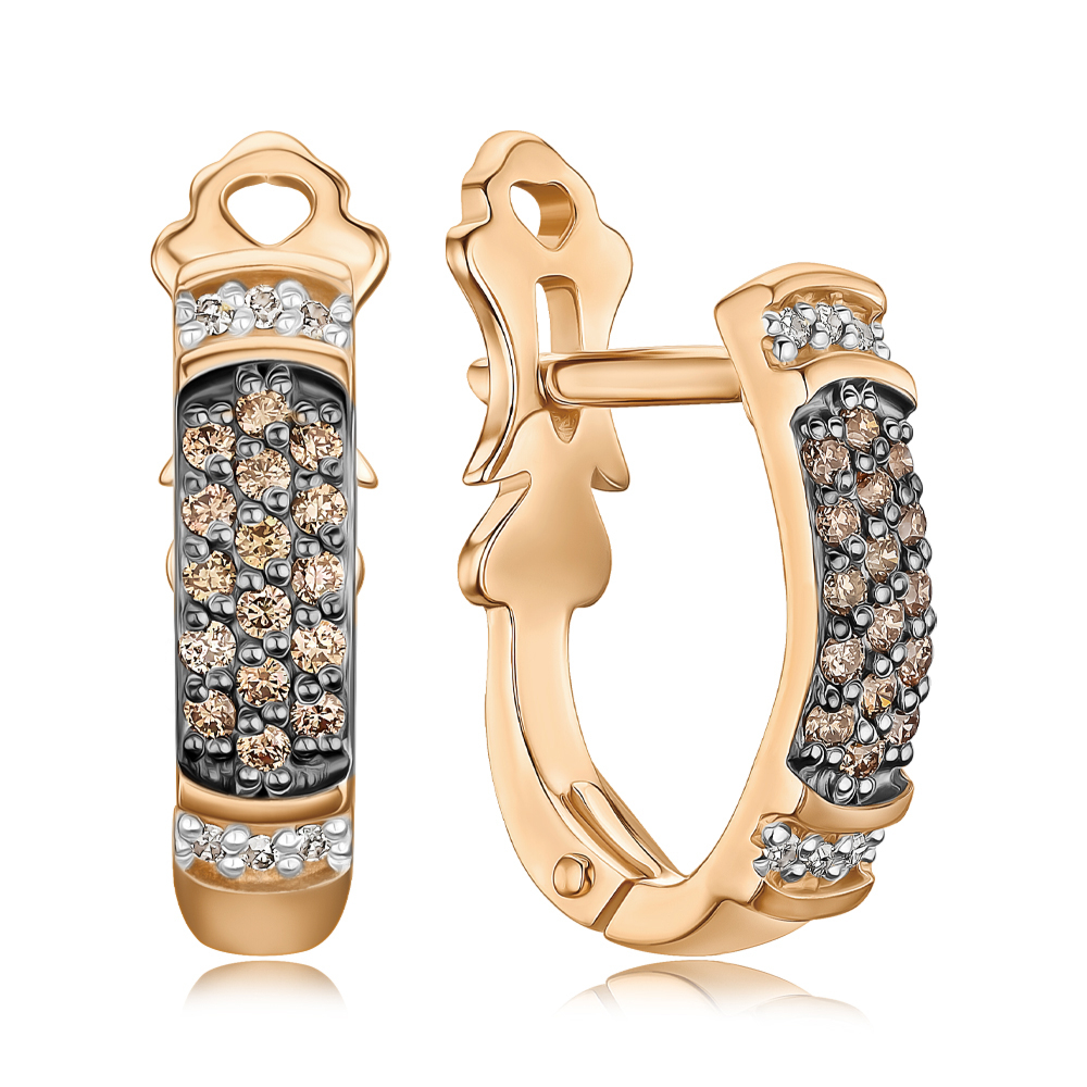 Золоті сережки з коричневими та білими діамантами 53721/01/1/8119