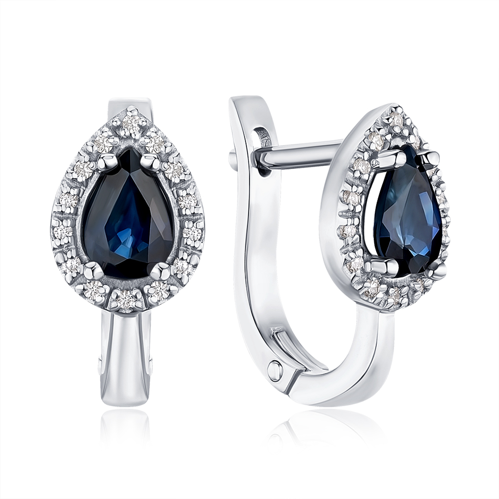 Золоті сережки з сапфіром та діамантами 53749/02/1/11045
