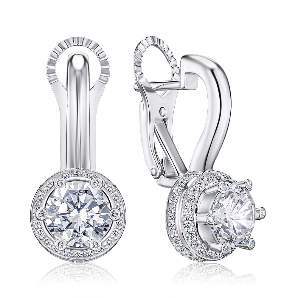 Сережки з білого золота з екодіамантами 53827-L/02/1/11925