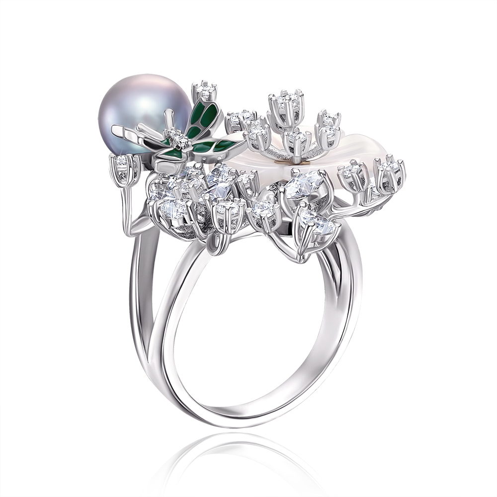 Серебряное кольцо с жемчугом и перламутром. Артикул SR28741-BW-R/12/2459