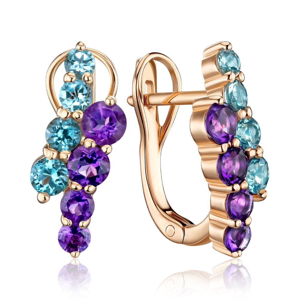 Золотые серьги с топазами и аметистами 540077/01/0/7589