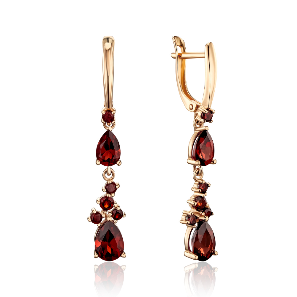Золоті сережки-підвіски з гранатами 540190/01/0/7331