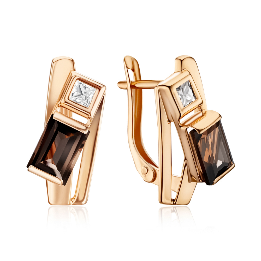 Золоті сережки з кварцом та фіанітами 540266/01/0/7943