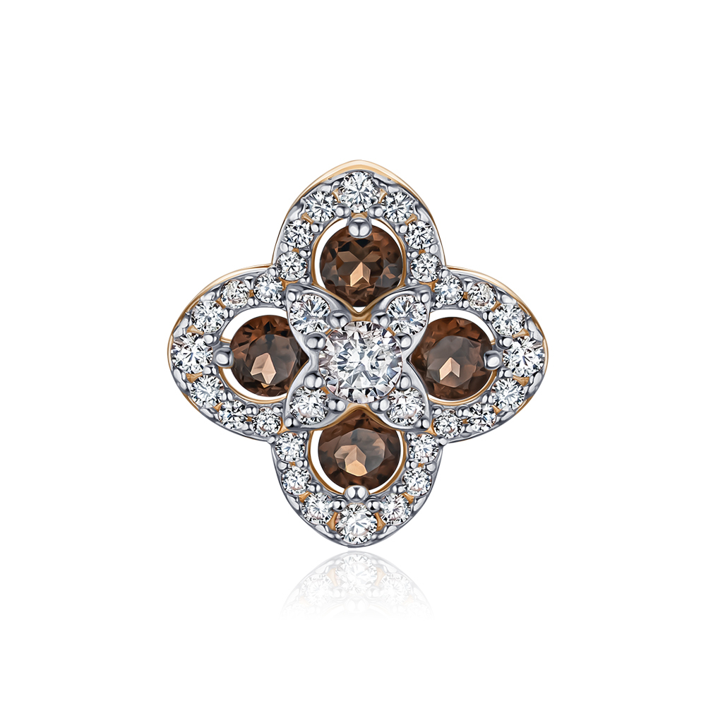 Золота підвіска с раухтопазом та фіанітами 550123/01/1/16040