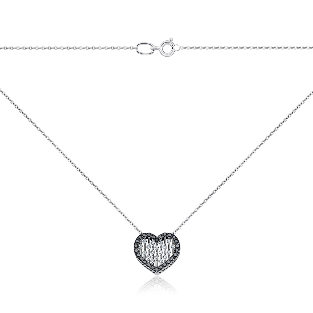 Золоте кольє Серце з чорними та білими діамантами 560086-1/66024-3/02/1/12215