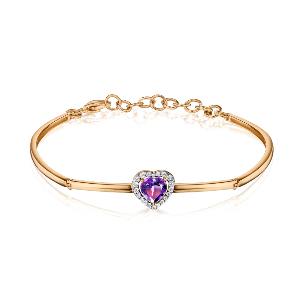 Золотой браслет «Сердце» с аметистом и фианитами 570007/01/1/16276
