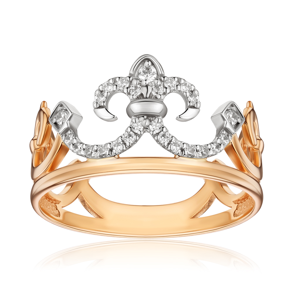 Золота каблучка Корона з фіанітами 700062