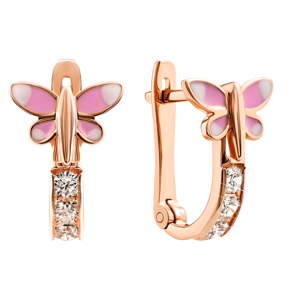 Золотые серьги Бабочки с фианитами. Артикул UG5700340-СЭб/рож