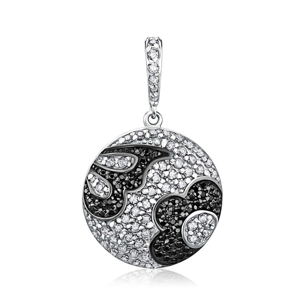 Срібна підвіска з чорними та білими фіанітами с70073/ч