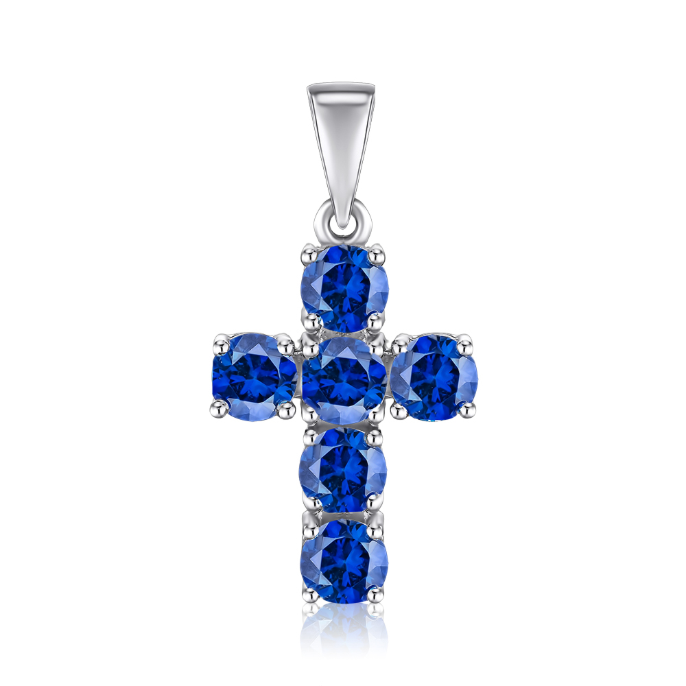 Серебряный крестик с искусственными сапфирами 70275/12/1/1002