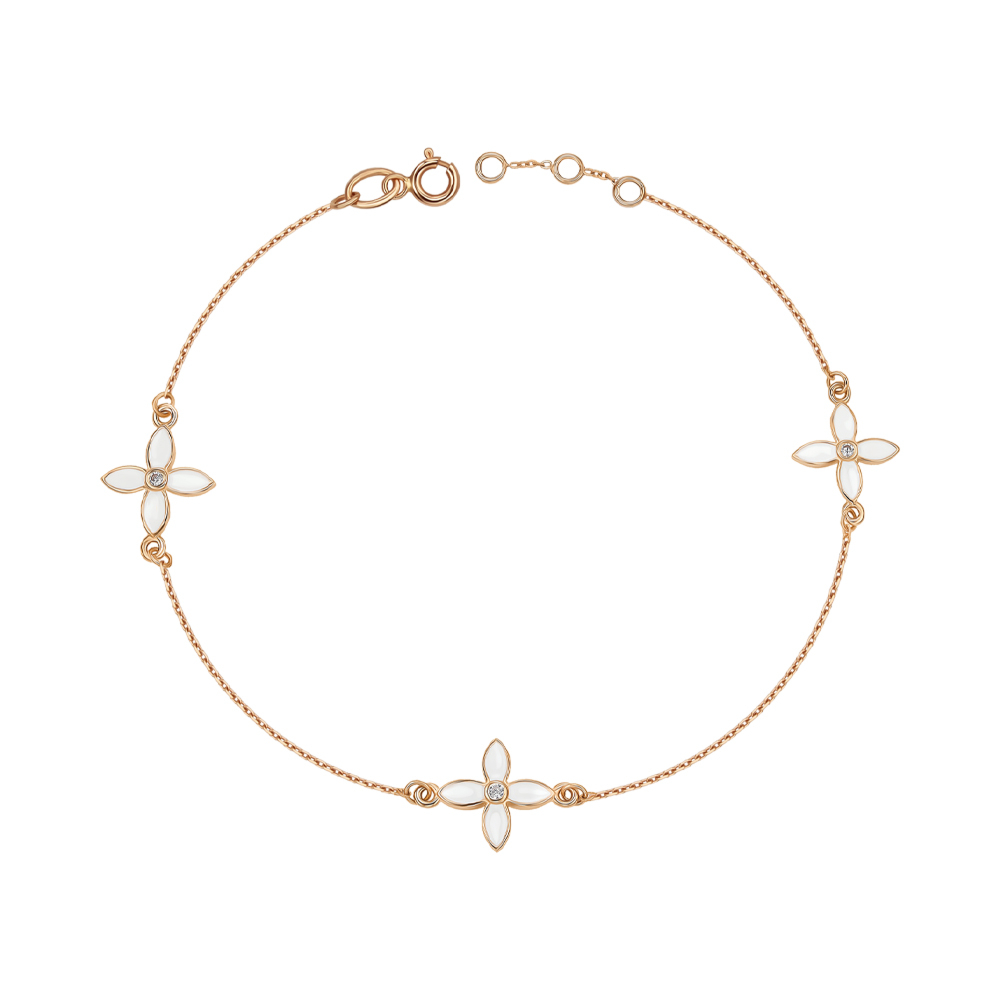 Золотой браслет с белой эмалью и фианитами 7257/66024-3/01/0/345