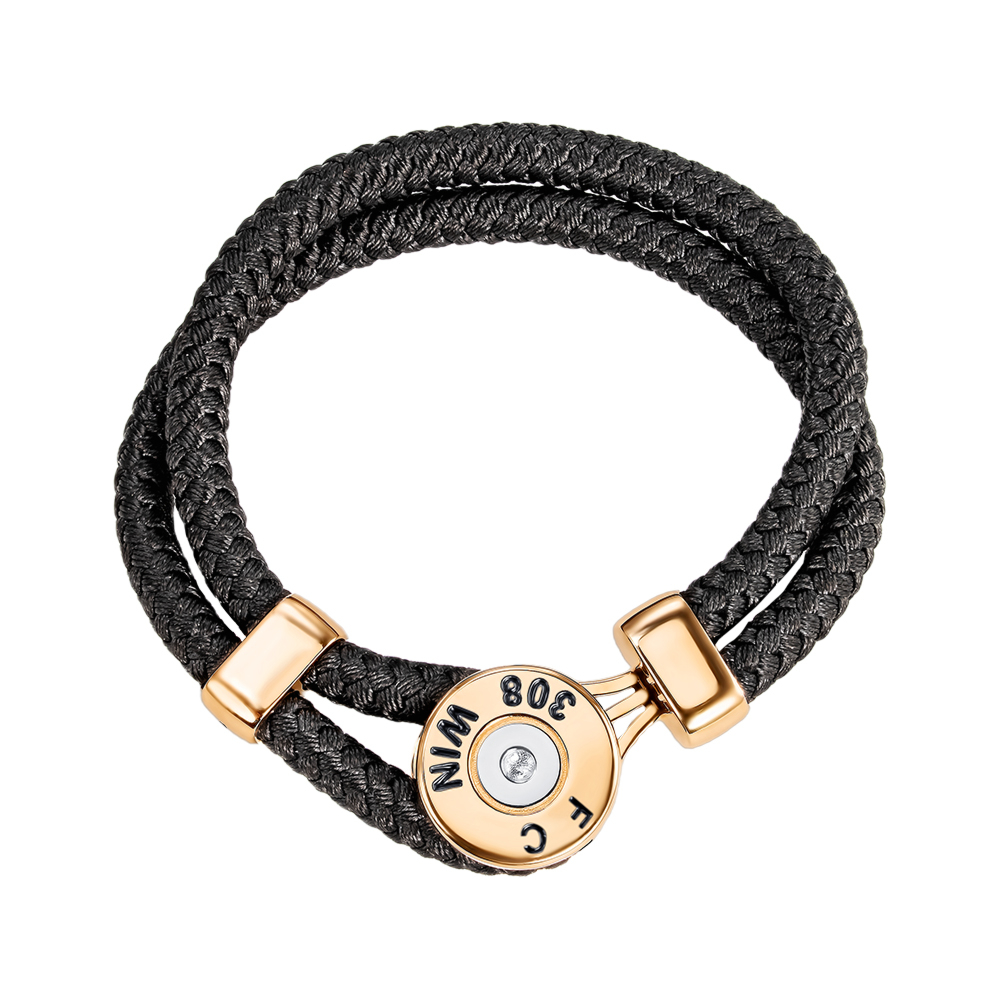 Черный синтетический браслет с золотой вставкой с эмалью 7279/01/1/389