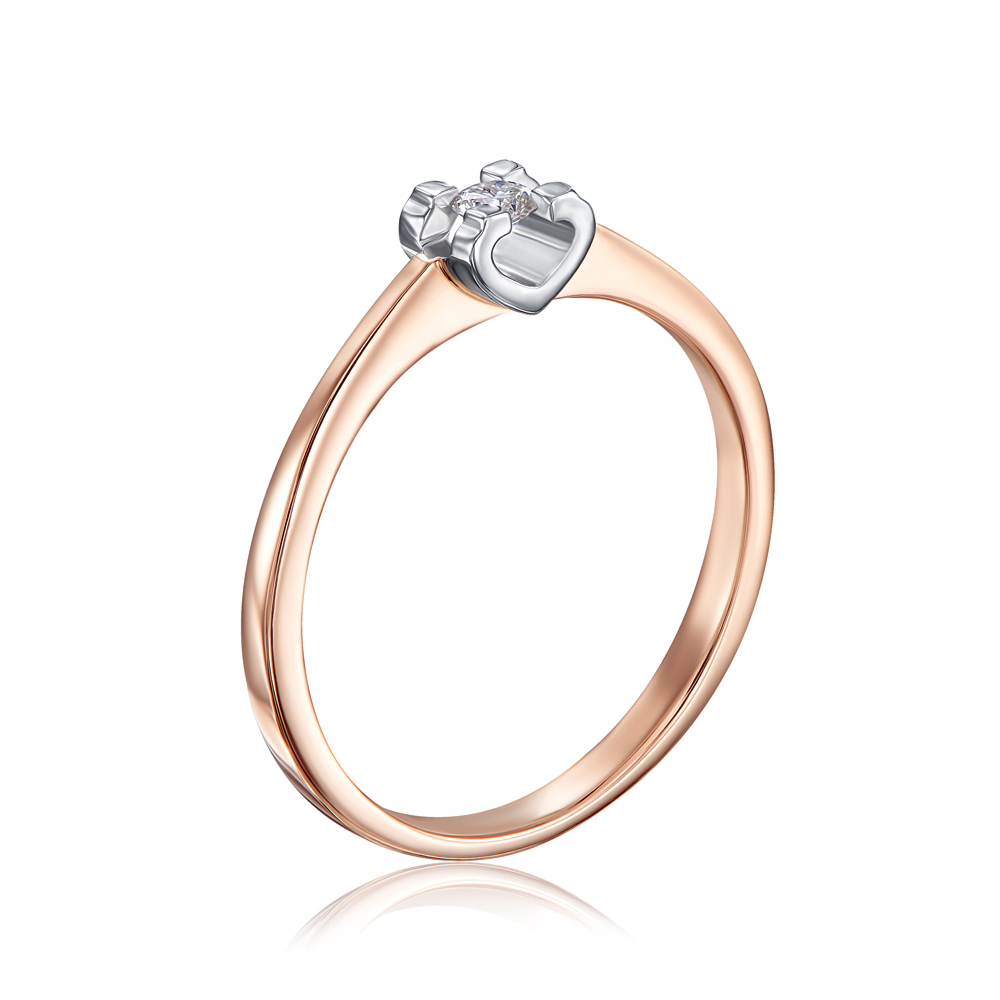 Золотое кольцо «Сердце» с бриллиантом. Артикул 800004/14/1/8556