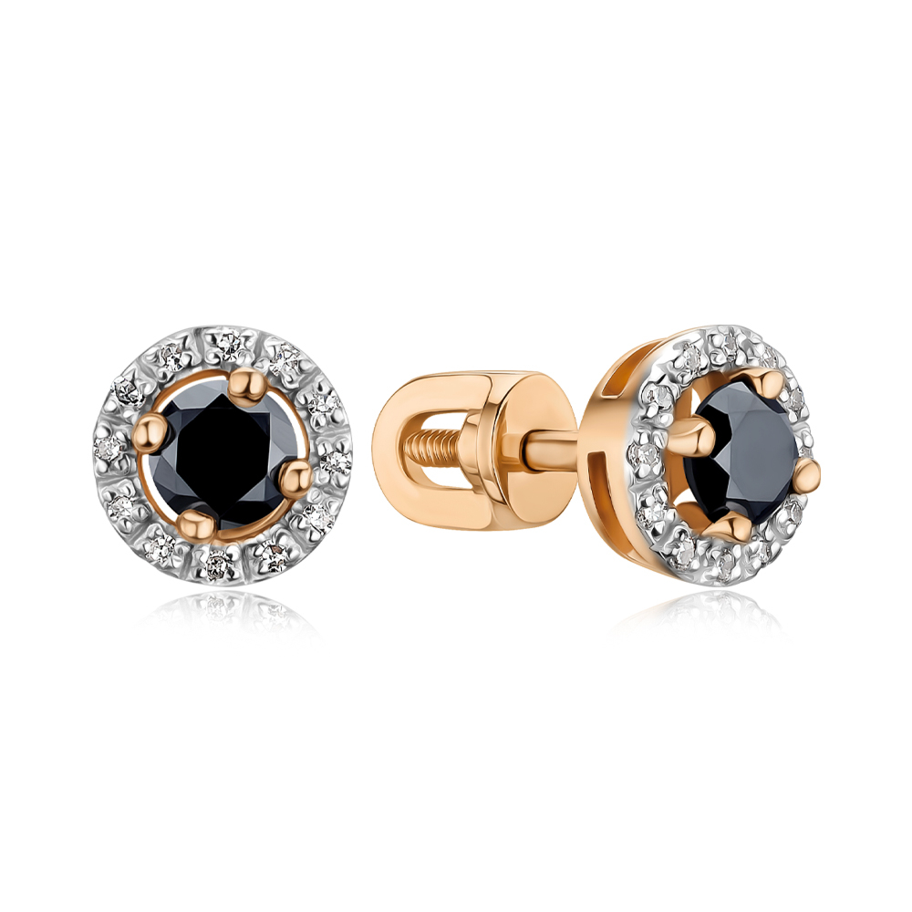 Золотые серьги-пуссеты с черными и белыми бриллиантами 8070127/01/1/11767