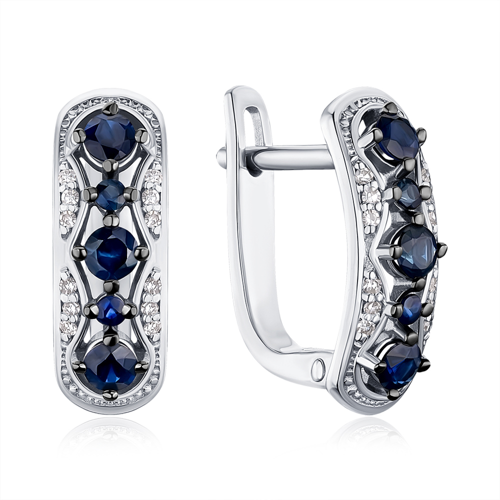 Золотые серьги с сапфирами и бриллиантами 807056/02/1/9905