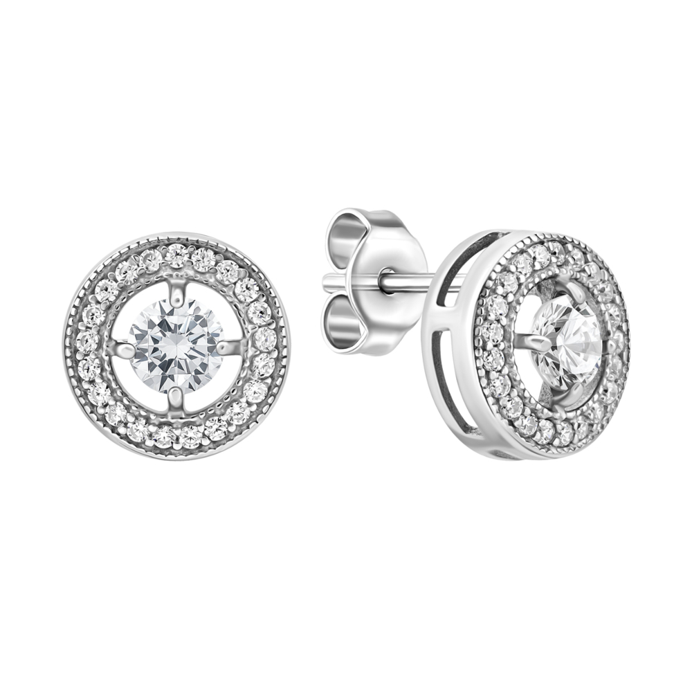 Серебряные пуссеты с фианитами. Артикул UG5824С.т.Rh