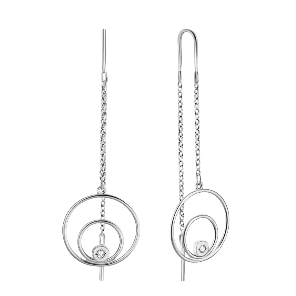 Серебряные серьги-протяжки (продевка) с фианитом. Артикул UG582810б