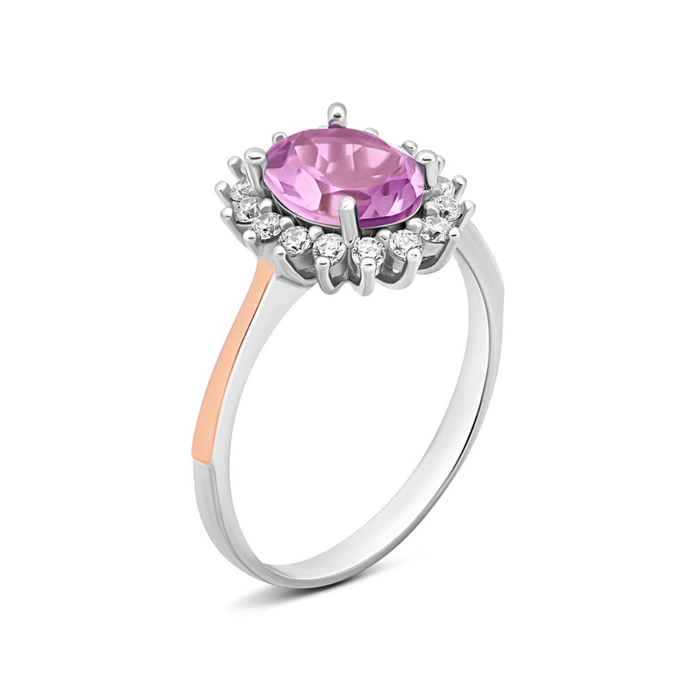 Серебряное кольцо с аметистом и фианитами. Артикул UG5847К.а.Rh