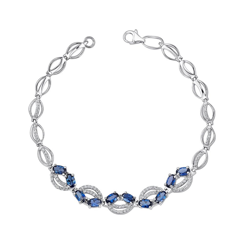 Серебряный браслет с искусственными сапфирами и фианитами 90111/12/1/3095