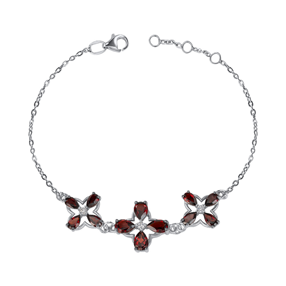 Серебряный браслет с гранатами и фианитами 90126/66024/12/1/16233