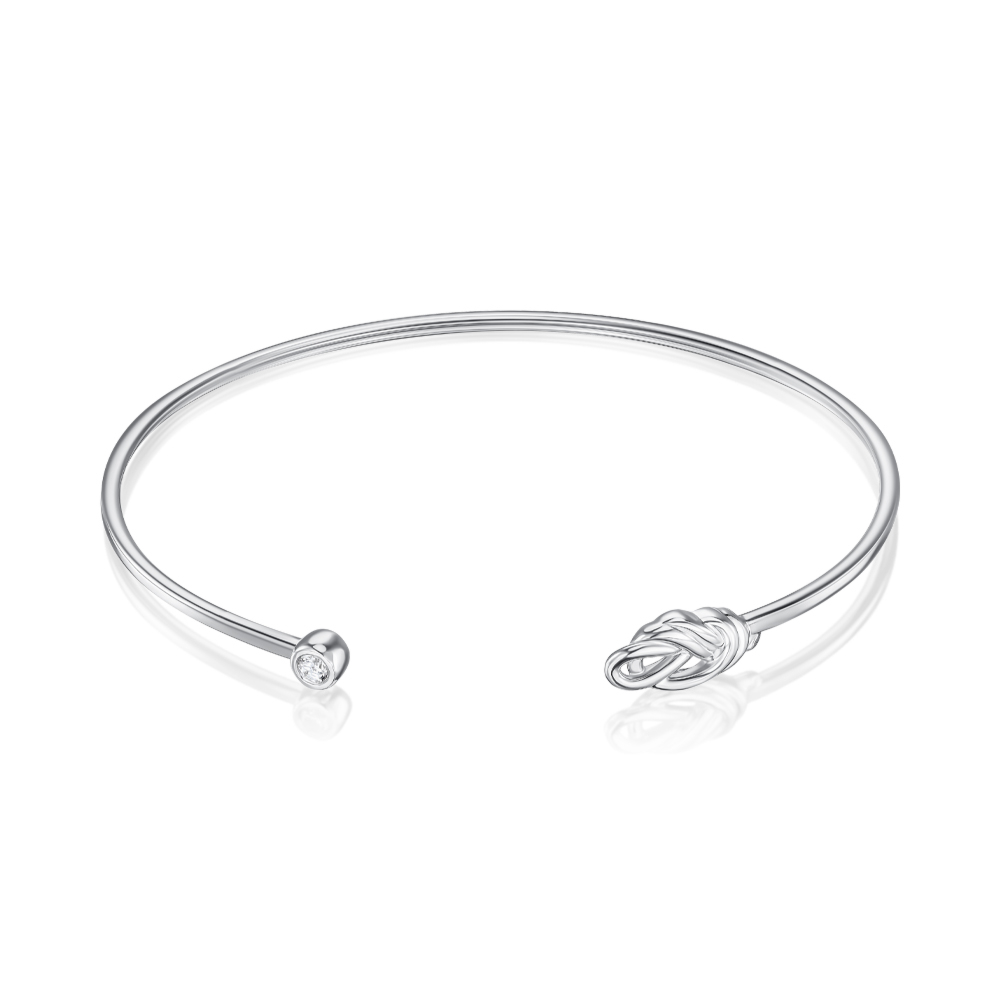 Жесткий серебряный браслет с фианитом 90215/12/1/52