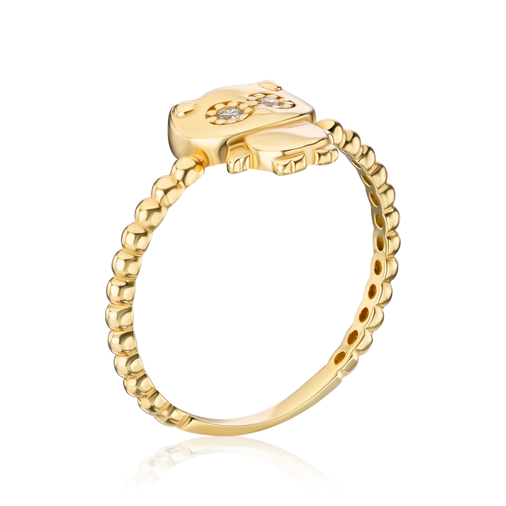 Каблучка з жовтого золота "Сова" з фіанітами 9101851/2