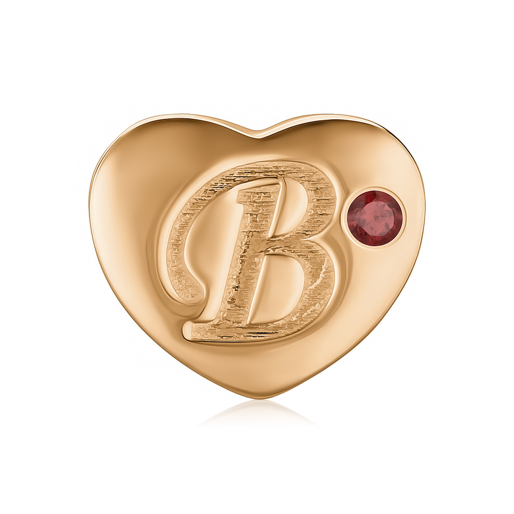 Золота підвіска-літера В з гранатом 550126-В/01/0/7132
