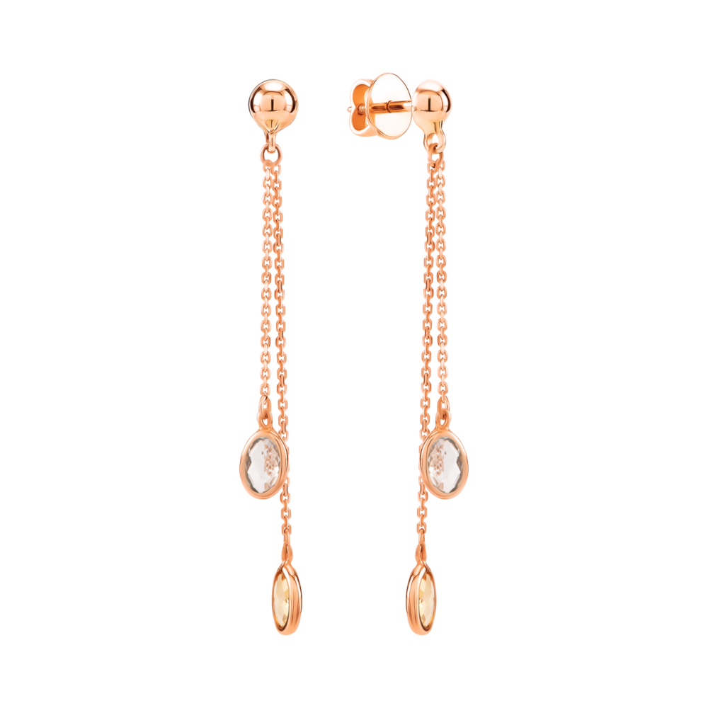 Золоті сережки-підвіски з кварцом. Артикул UG52/50/503