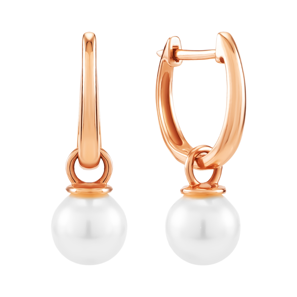 Золоті сережки-підвіски з перлами. Артикул UG5219155010101