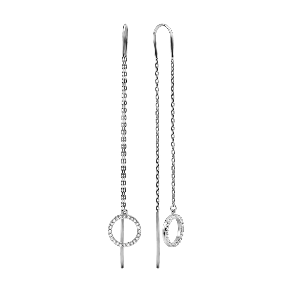 Серебряные серьги-протяжки c фианитами. Артикул UG5ЛК-0408р