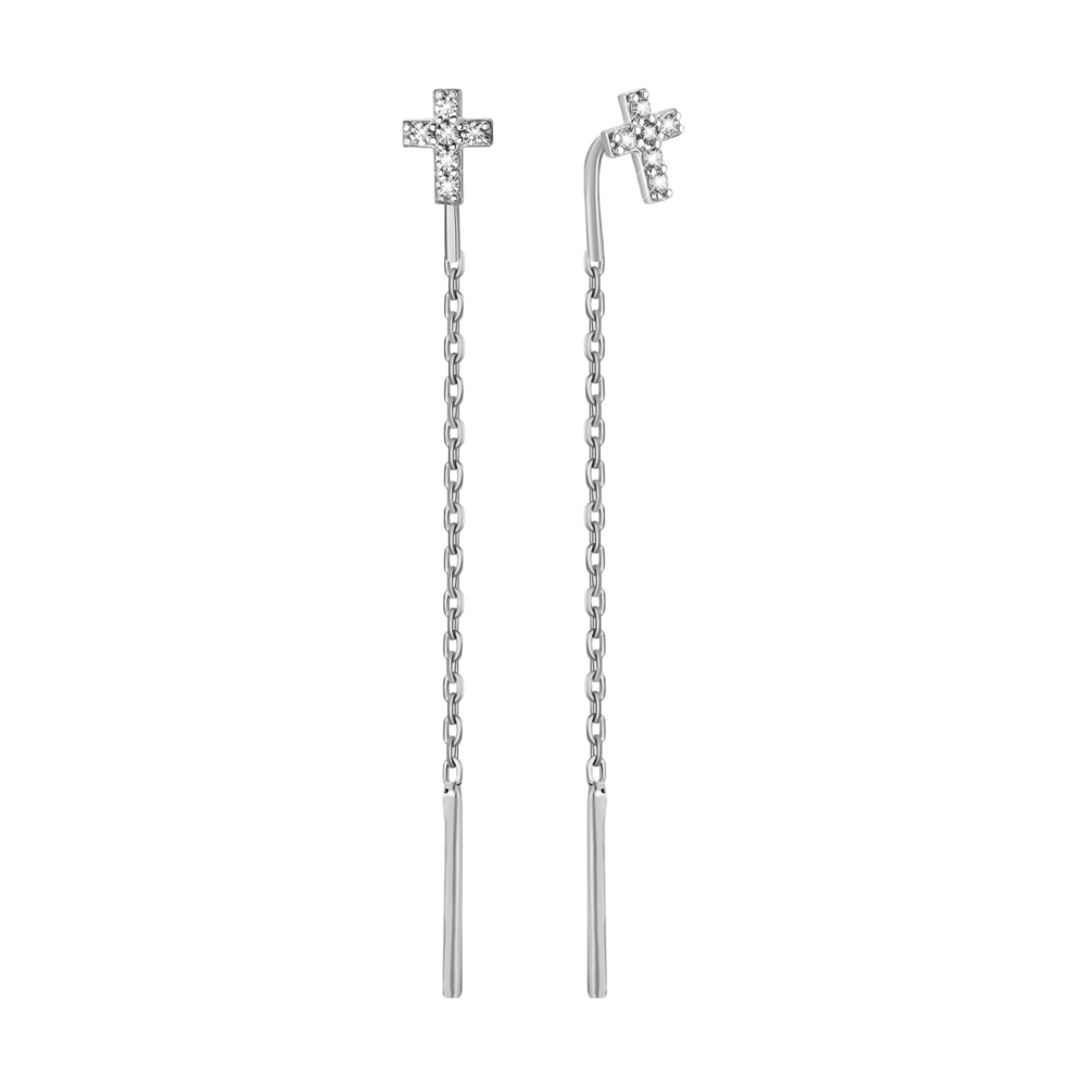 Серебряные серьги-протяжки Крестики c фианитами. Артикул UG5500901-СРл.к