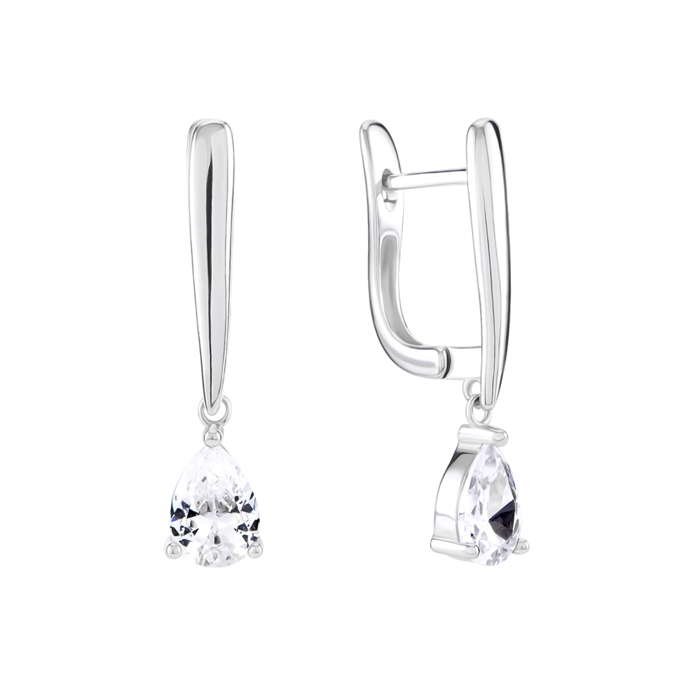 Срібні сережки-підвіски з фіанітами. Артикул UG5B02013