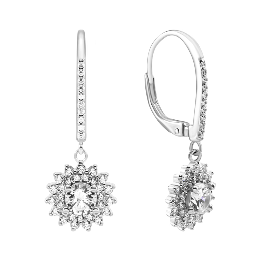 Серебряные серьги-подвески c фианитами. Артикул UG5SZDE16642