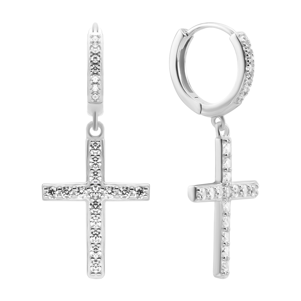 Серебряные серьги-подвески Крестики c фианитами. Артикул UG5SZSE08293 с