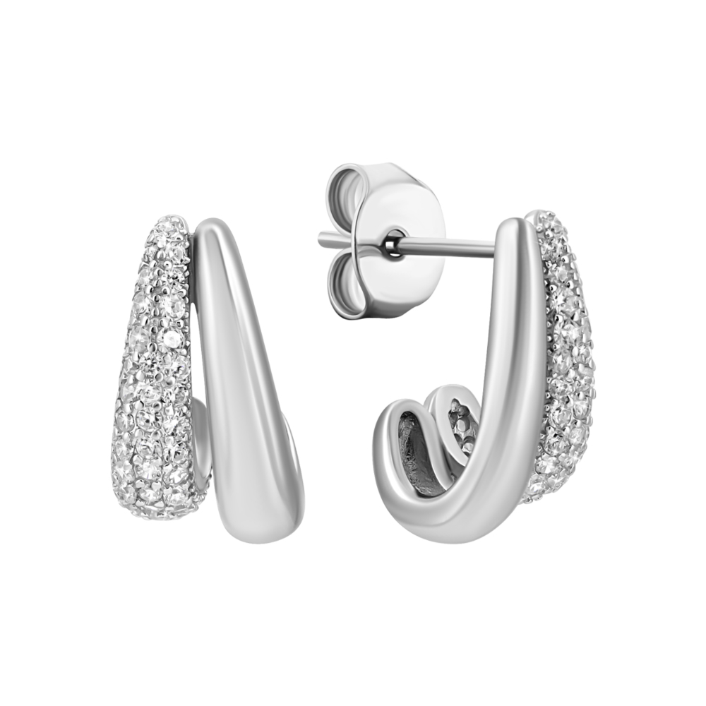 Серебряные серьги-пуссеты с фианитами. Артикул UG5JB00261