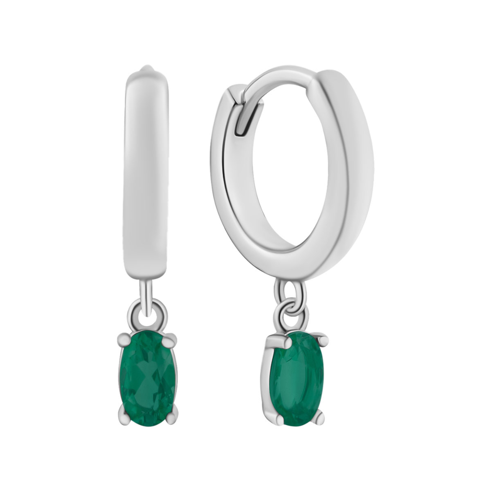 Серебряные серьги-подвески с зеленым агатом. Артикул UG5SZDE15884 агат