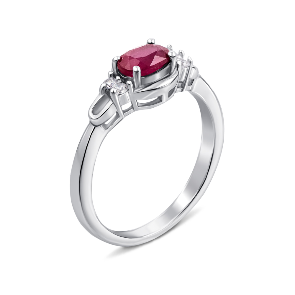 Серебряное кольцо с рубином и фианитами. Артикул Тд0007/руб-R