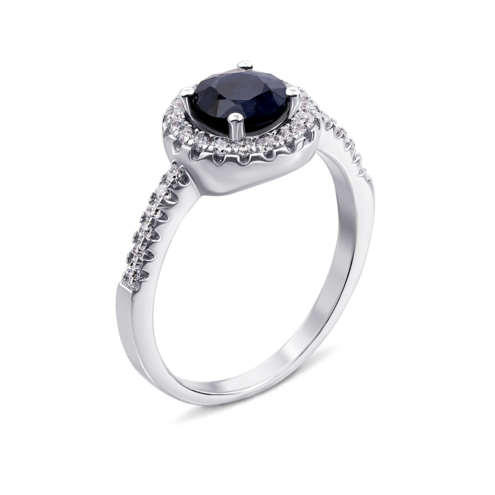 Серебряное кольцо с сапфиром и фианитами. Артикул Тд0016/сап-R