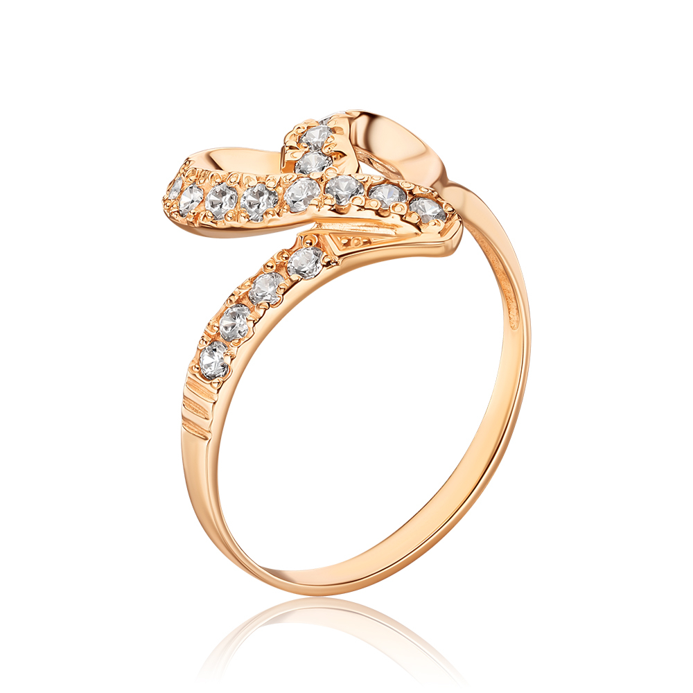 Золота каблучка "Серце" з фіанітами КД0228