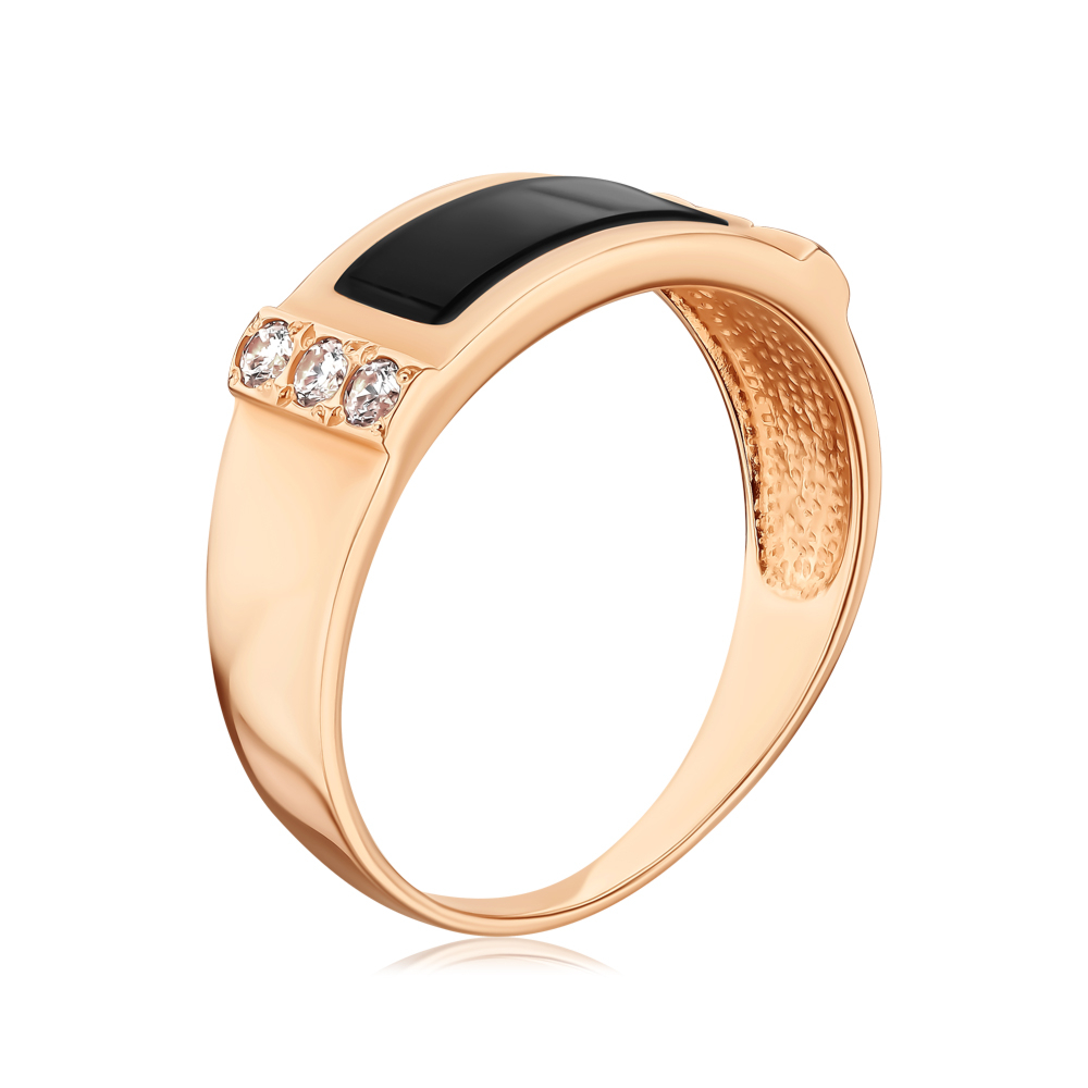 Золота печатка з оніксом і фіанітами. Артикул 1940