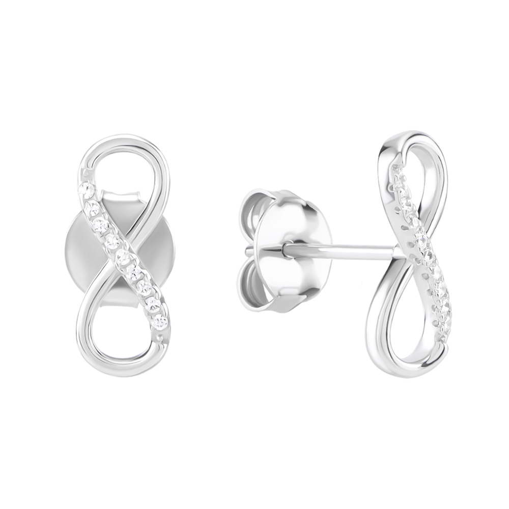Серебряные пусеты Бесконечность с фианитами. Артикул UG5B06081