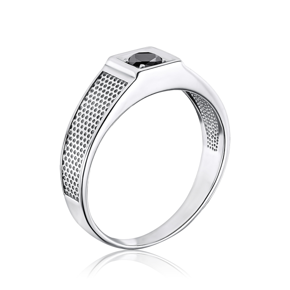 Срібна каблучка з чорним фіанітом 00880/12/1/813