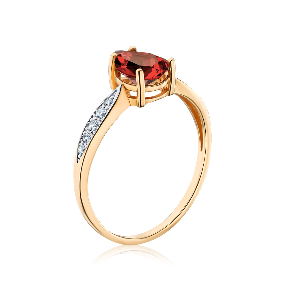 Золота каблучка з гранатом та фіанітами 530290/01/1/6760
