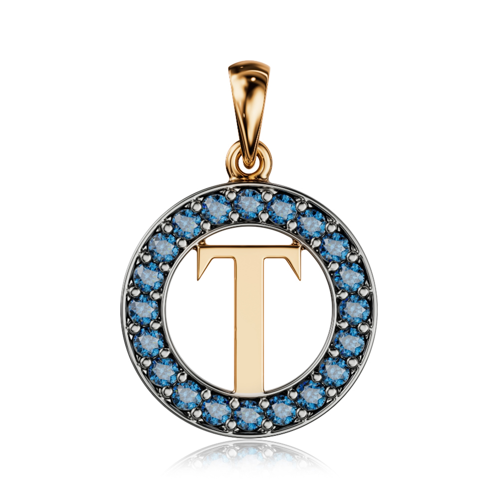 Золотая подвеска-буква «Т» с топазами 550125-Т/01/1/6204